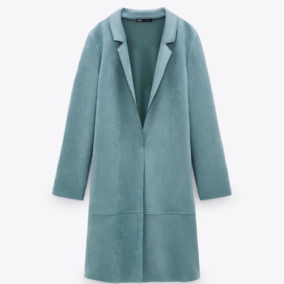 Zara Jackets & Blazers - !!SOLD!! Zara Faux Suede Coat Size M Light Blue